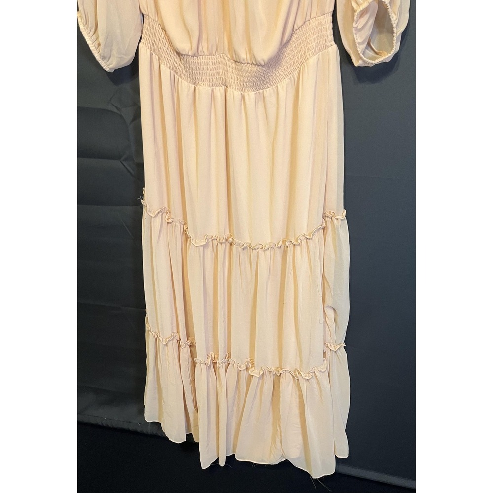 1. STATE Dress Womens XL Beige Autumnal Tones Off Shoulder Tiered Midi Chiffon - Picture 9 of 16